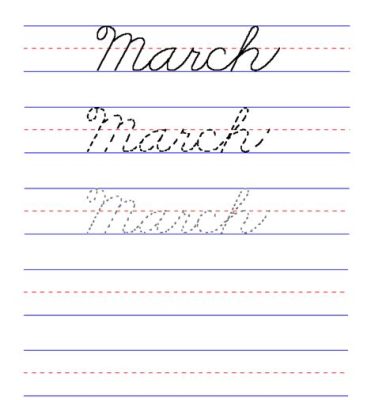 how to write march in cursive: